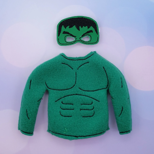 Green Strong Man Elf Costume – Embroidered Superhero Elf Outfit with Mask