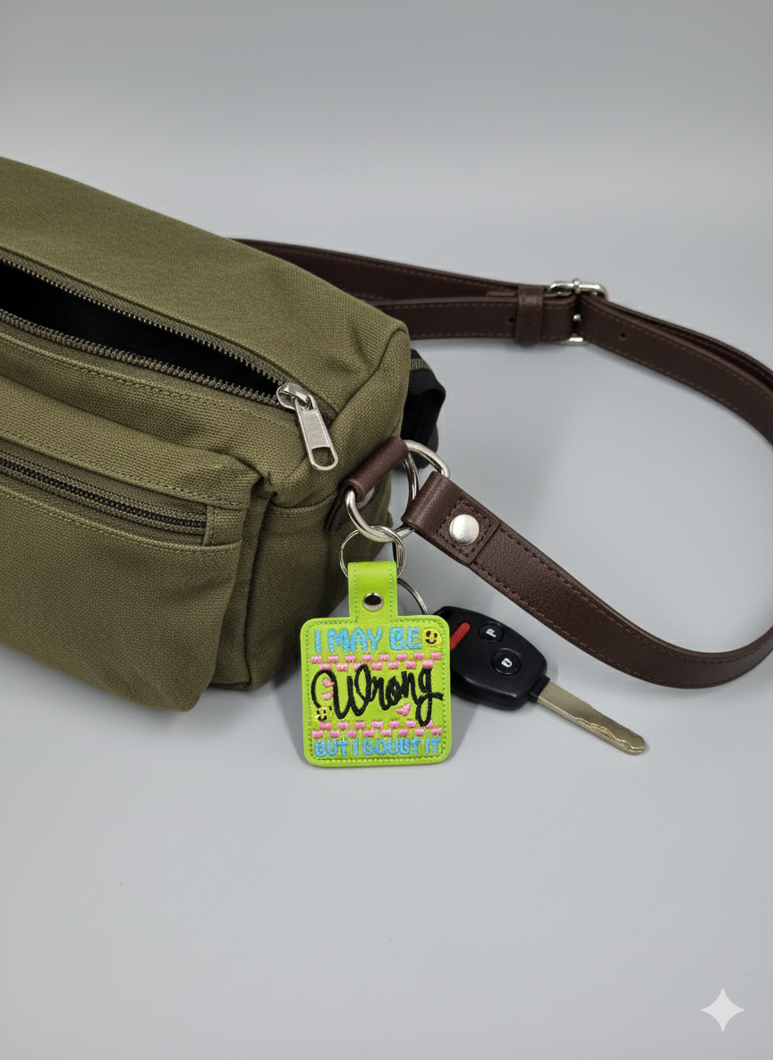 “I May Be Wrong, But I Doubt It” Embroidered Keychain | Funny Confident Vinyl Keychain
