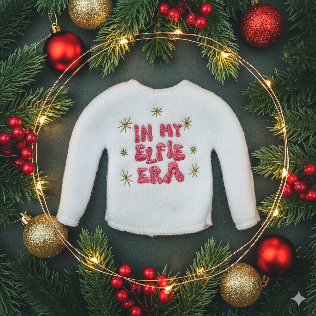 In My Elfie Era Elf Sweater – Embroidered Holiday Outfit