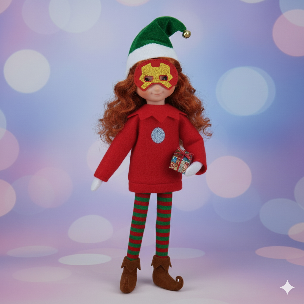 Red Iron Hero Elf Costume – Super Elf Suit with Mask