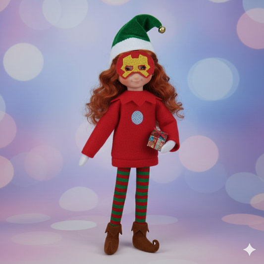 Red Iron Hero Elf Costume – Super Elf Suit with Mask