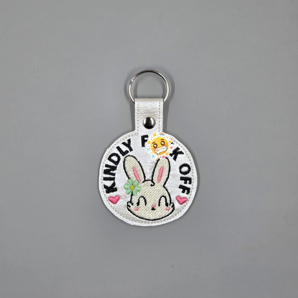 Kindly Fuck Off Embroidered Keychain | Cute but Sassy Bunny Vinyl Keychain