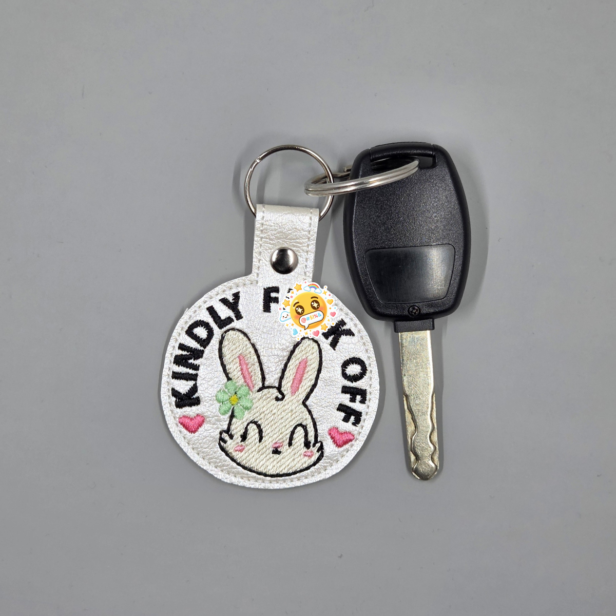 Kindly Fuck Off Embroidered Keychain | Cute but Sassy Bunny Vinyl Keychain