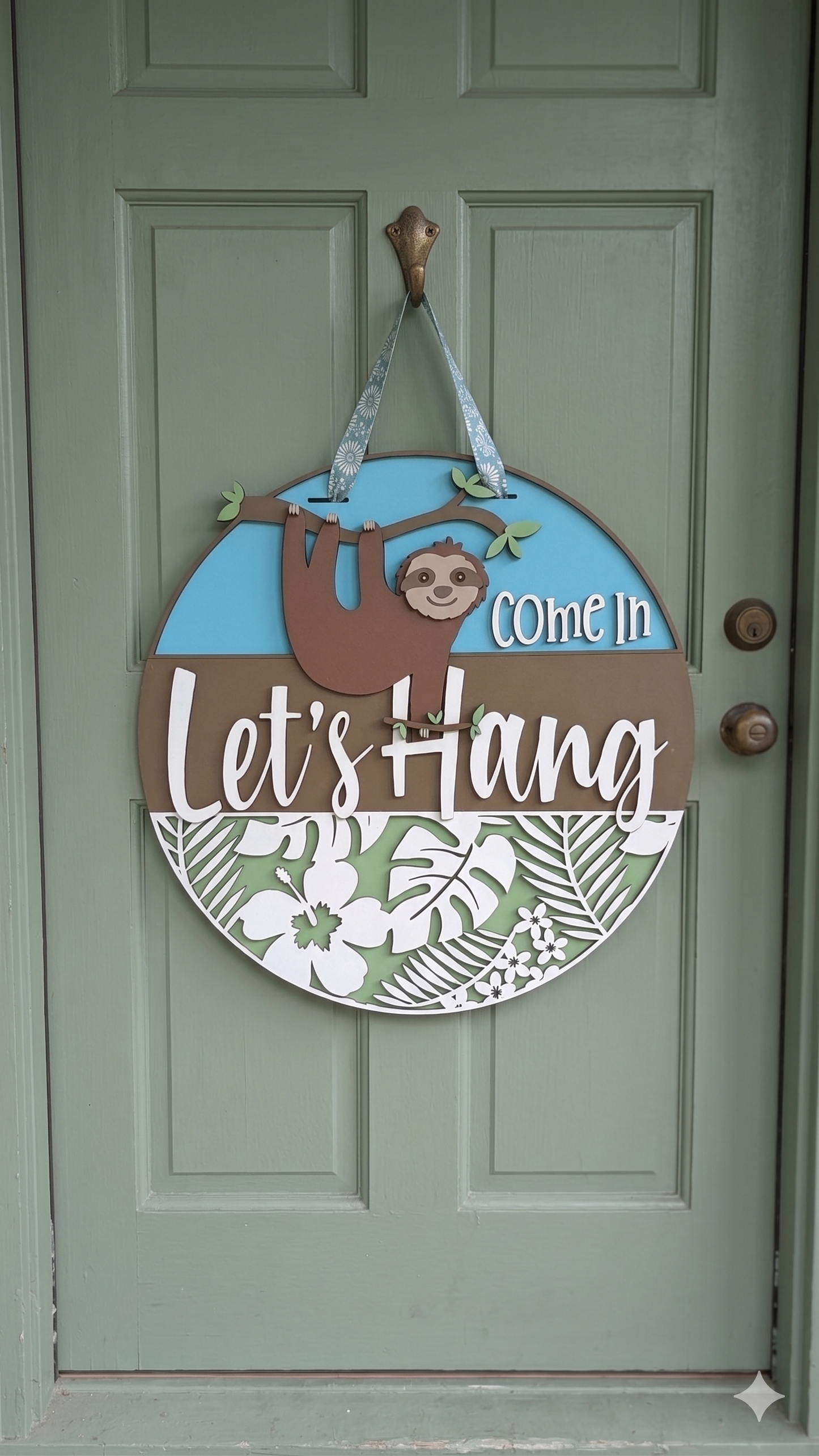 Sloth "Let's Hang" – Layered Wooden Door Hanger