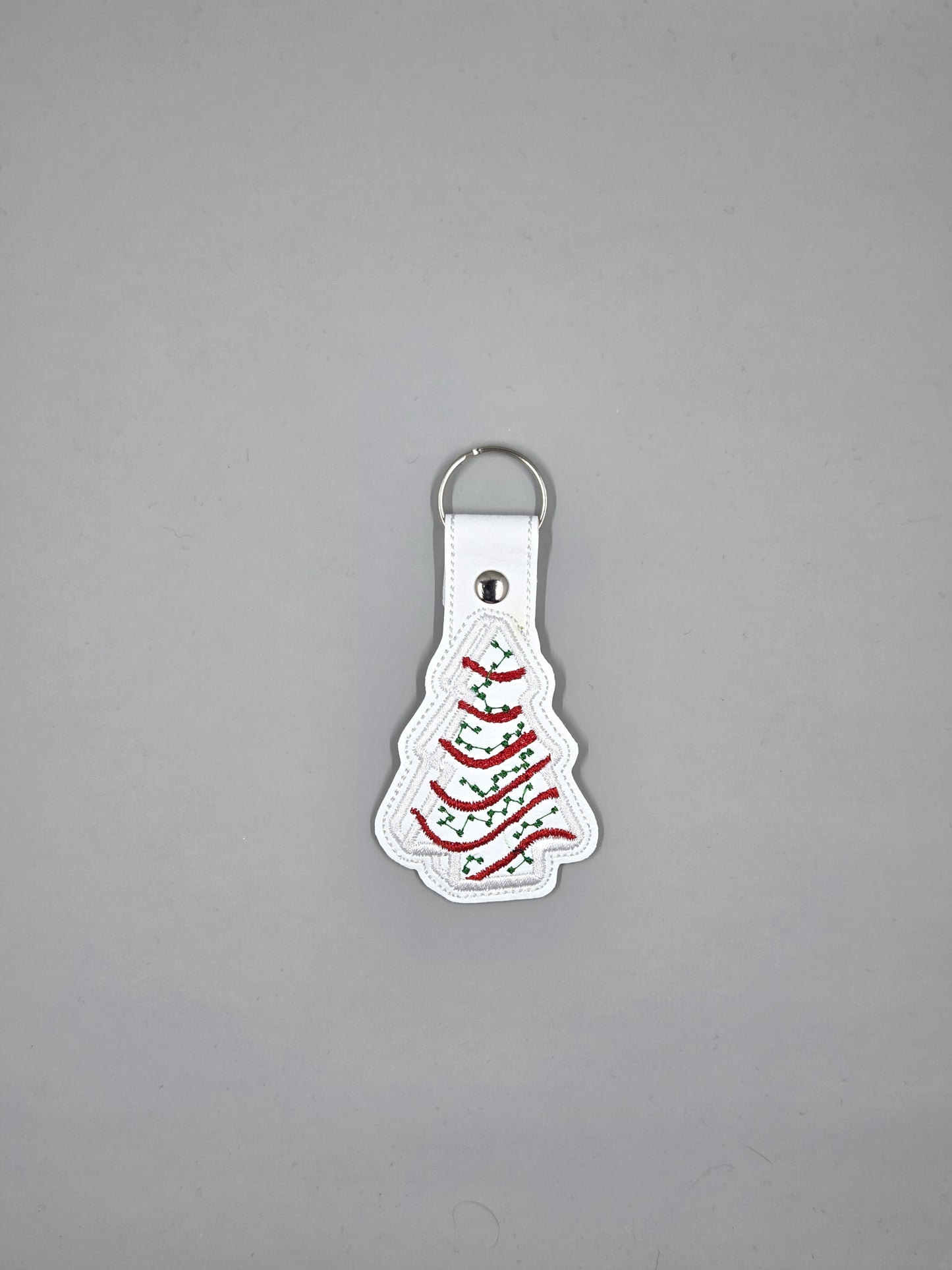 Christmas Tree Cake Embroidered Keychain | Vinyl Holiday Keychain
