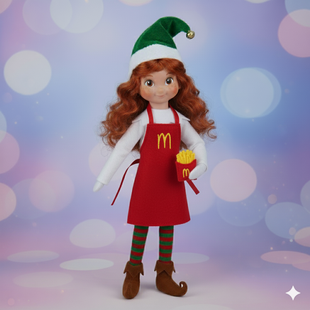 McBurger’s Elf Apron and Fries – Embroidered Fast Food Elf Outfit