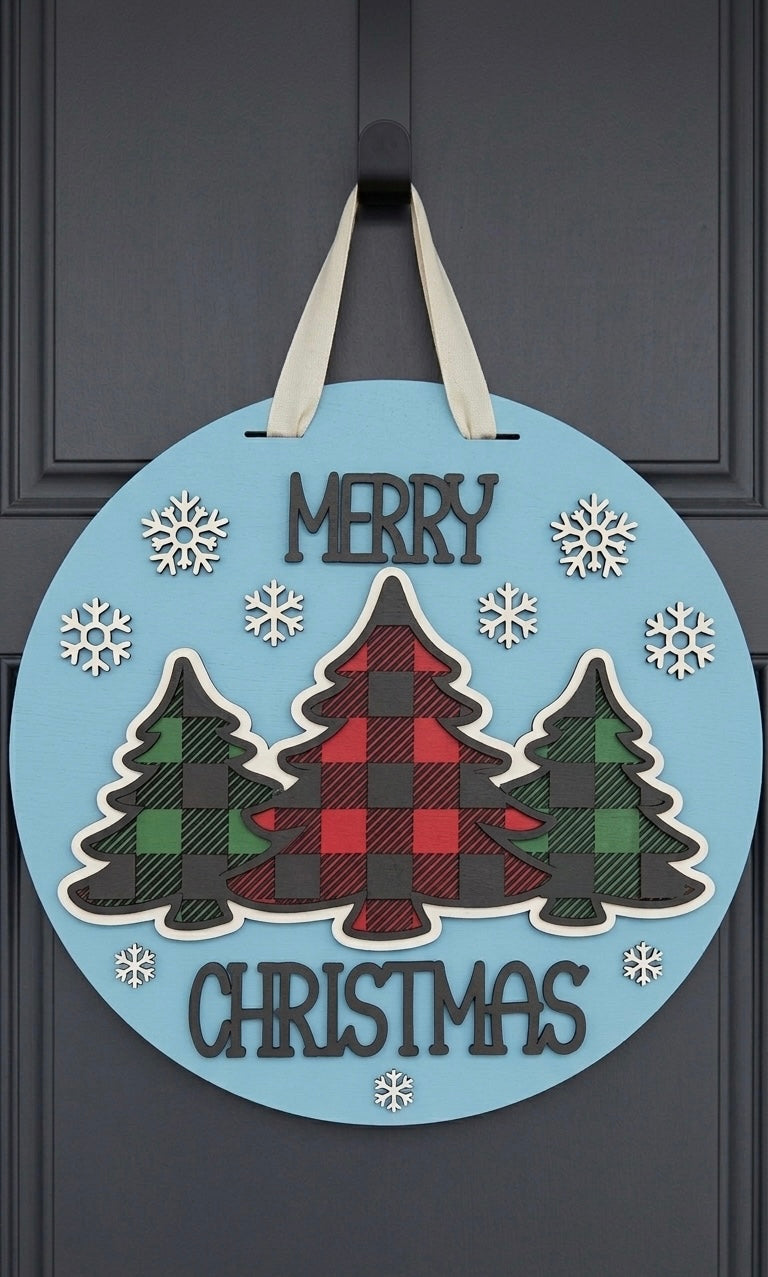 Merry Christmas Plaid Trees – 3D Layered Door Hanger