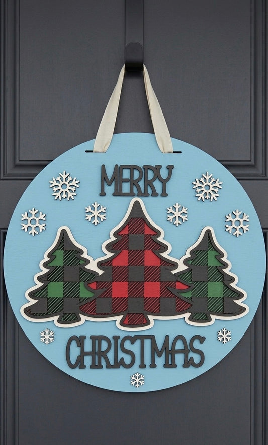 Merry Christmas Plaid Trees – 3D Layered Door Hanger