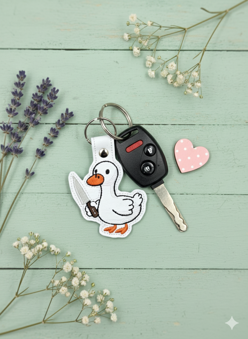 Murder Birder Silly Goose Embroidered Keychain | Funny Vinyl Keychain