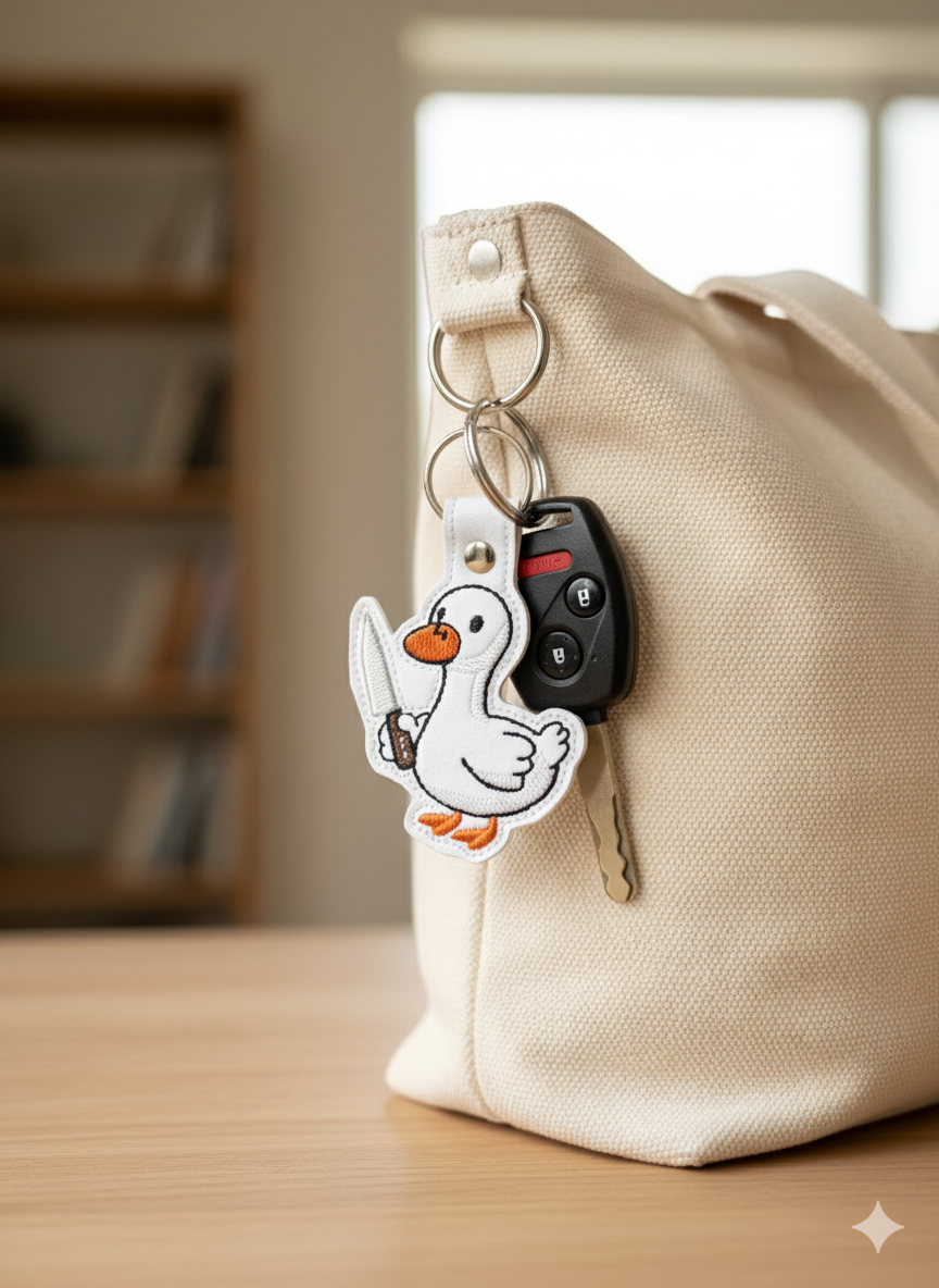 Murder Birder Silly Goose Embroidered Keychain | Funny Vinyl Keychain