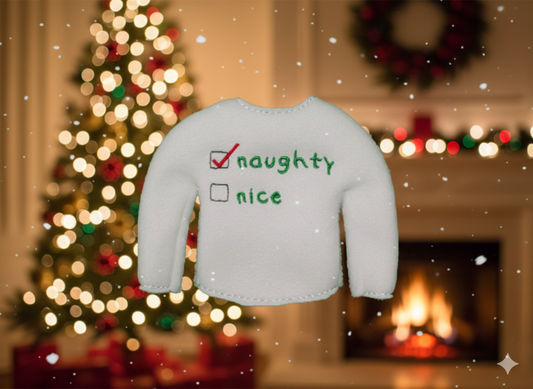 Naughty Elf Sweater – Embroidered “Naughty or Nice” Holiday Elf Outfit