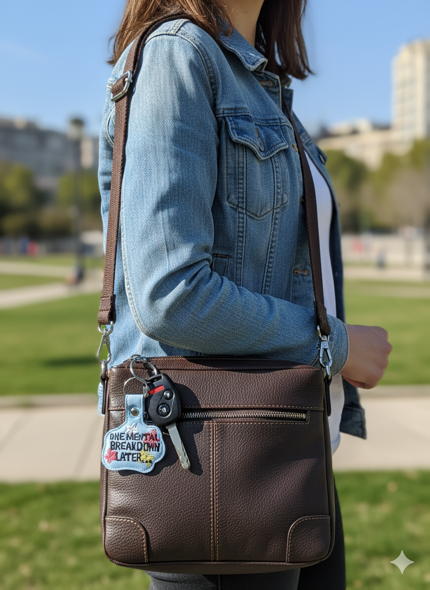 One Mental Breakdown Later Embroidered Keychain | Funny Relatable Vinyl Keychain