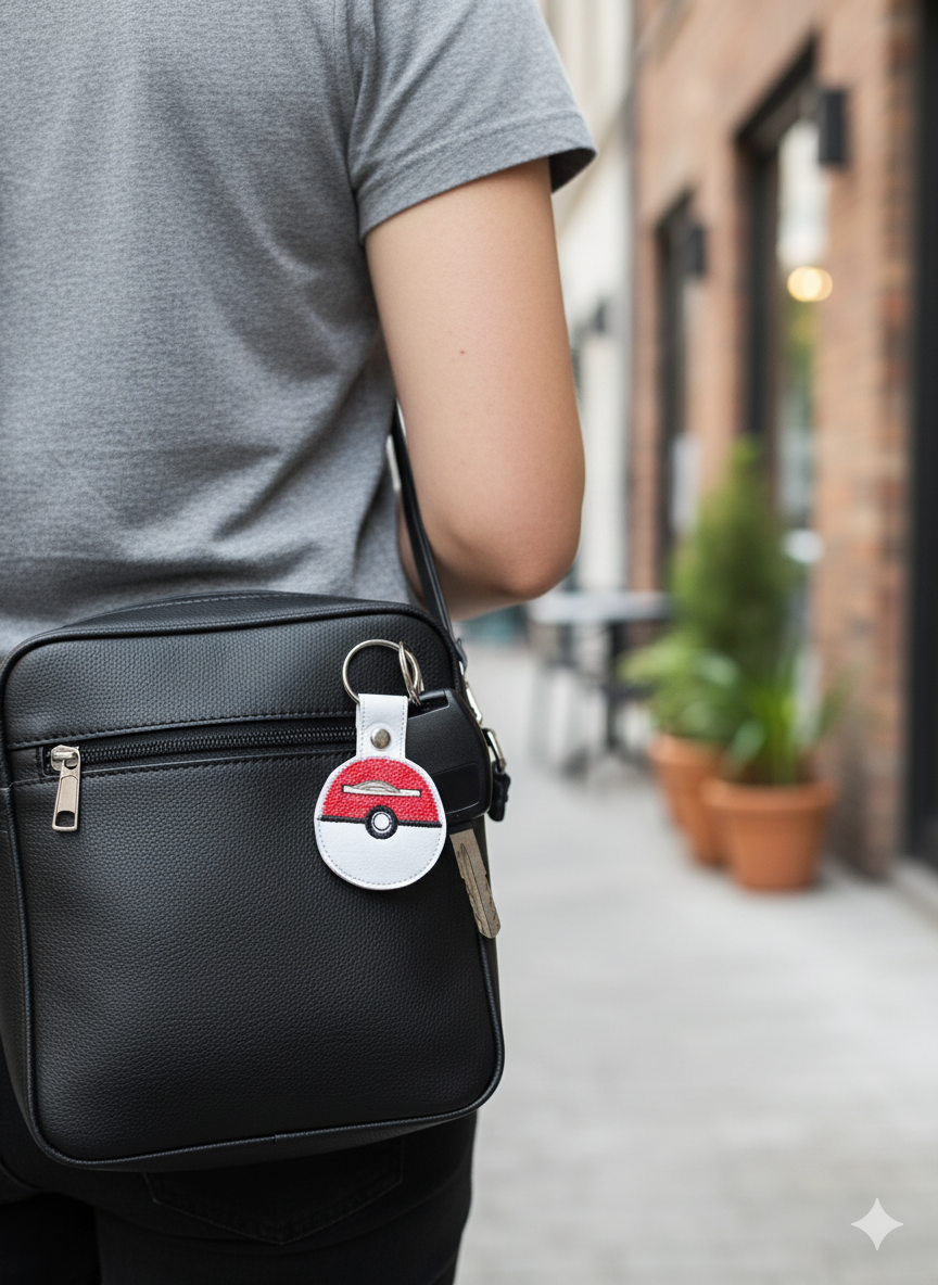 Red and White Catch Ball Embroidered Quarter Holder | Vinyl Aldi Quarter Keychain