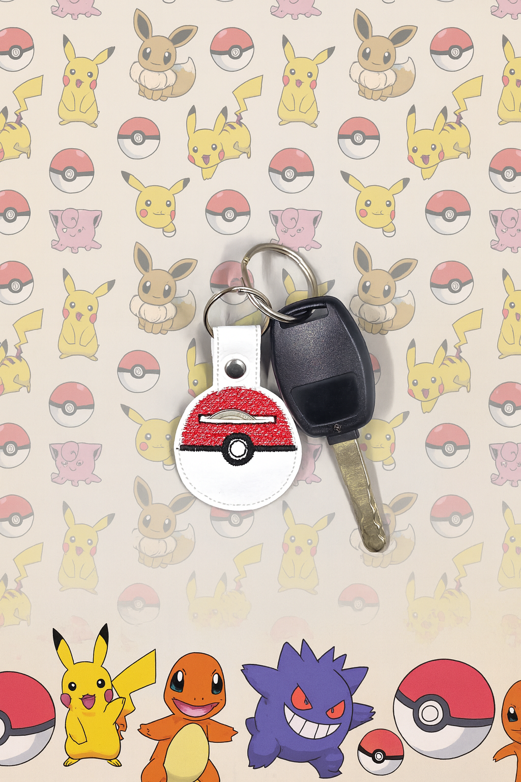 Red and White Catch Ball Embroidered Quarter Holder | Vinyl Aldi Quarter Keychain