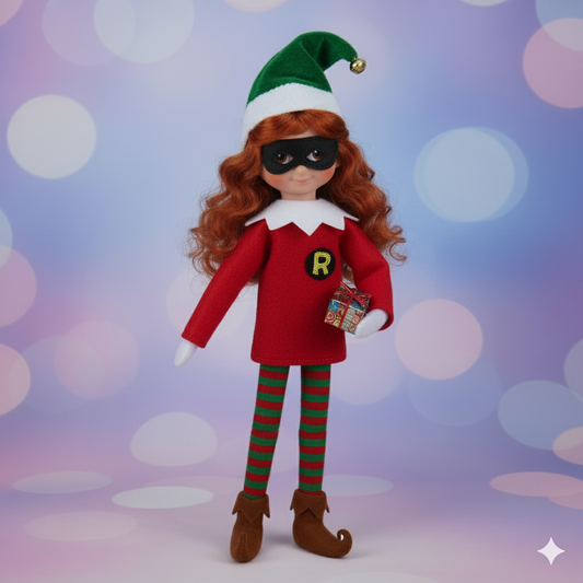 Bat Vigilante Sidekick Elf Costume – Embroidered Fleece Top & Vinyl Mask Set for Mini Elves