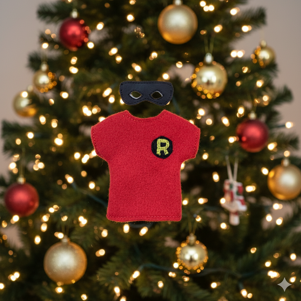 Bat Vigilante Sidekick Elf Costume – Embroidered Fleece Top & Vinyl Mask Set for Mini Elves