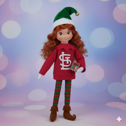 Cardinal Elf Sweater – Embroidered Red Fleece Outfit for Mini Elves