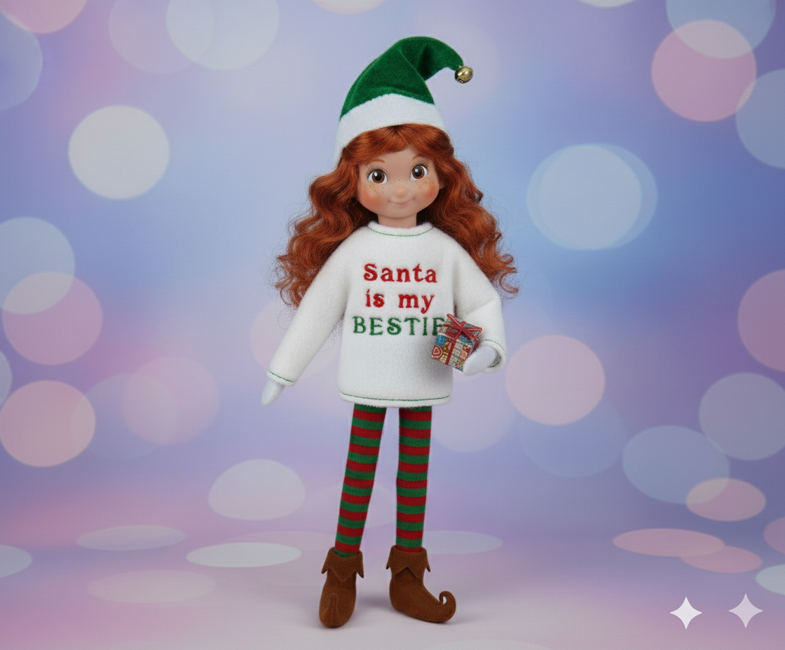 Santa Is My Bestie Elf Sweater – Classic Christmas Fleece Outfit