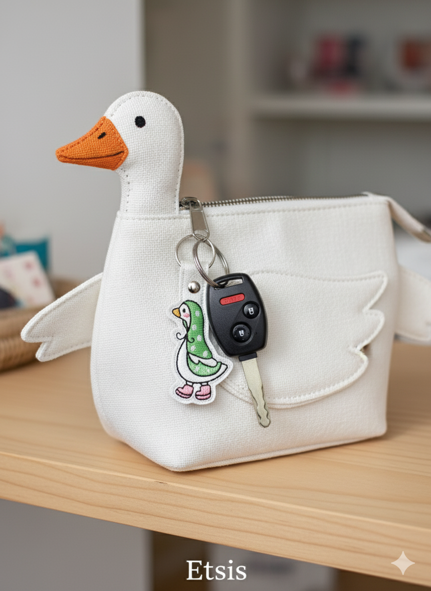 Silly Goose Trio Keychains | Rosie, Dottie, & Millie | Embroidered Vinyl Keychains