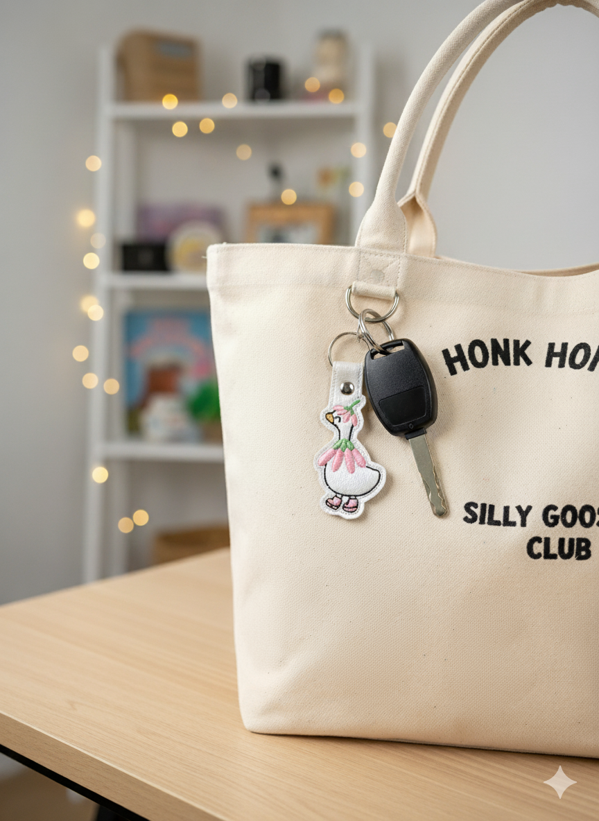 Silly Goose Trio Keychains | Rosie, Dottie, & Millie | Embroidered Vinyl Keychains