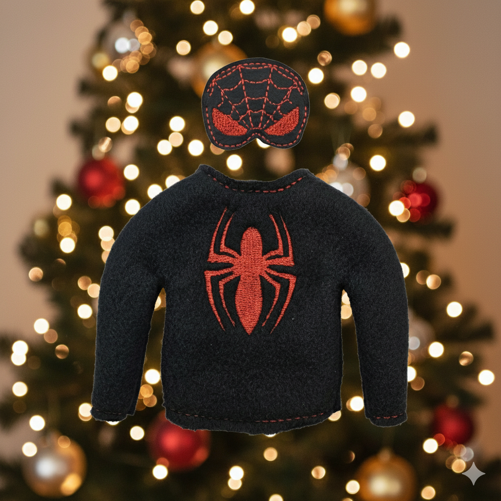 Spidey Arachno Kid Elf Costume – Black & Red Hero Elf Outfit