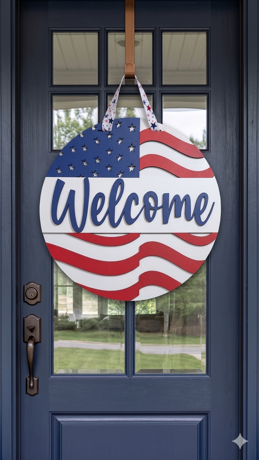 Star-Spangled Welcome – Layered Wooden Door Hanger