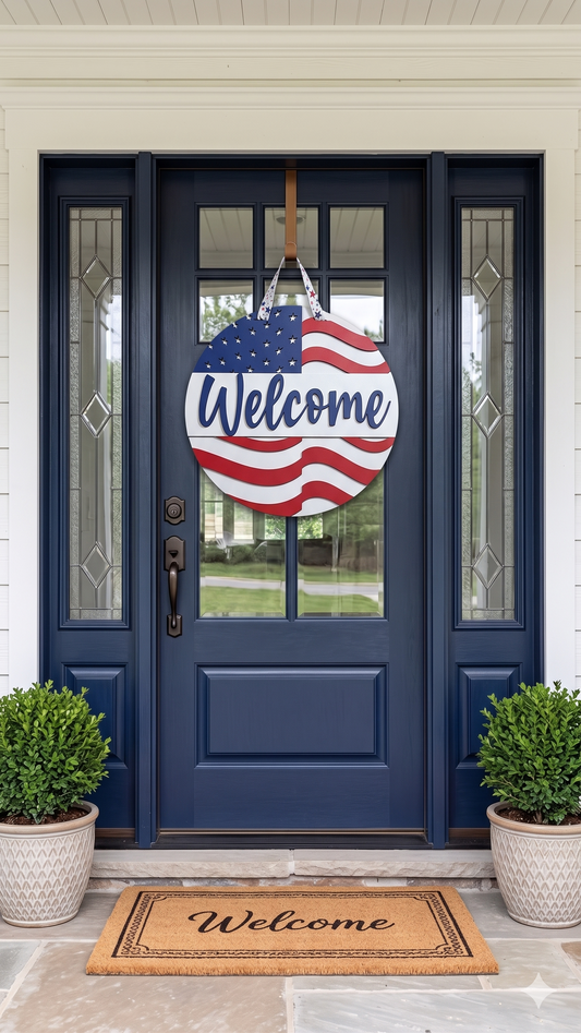 Star-Spangled Welcome – Layered Wooden Door Hanger
