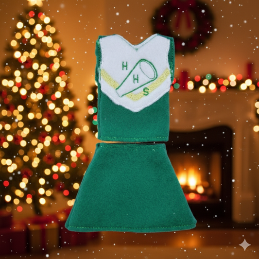 Strange Chrissy HHS Cheerleader Thing Elf Costume – Green & White School Spirit Outfit