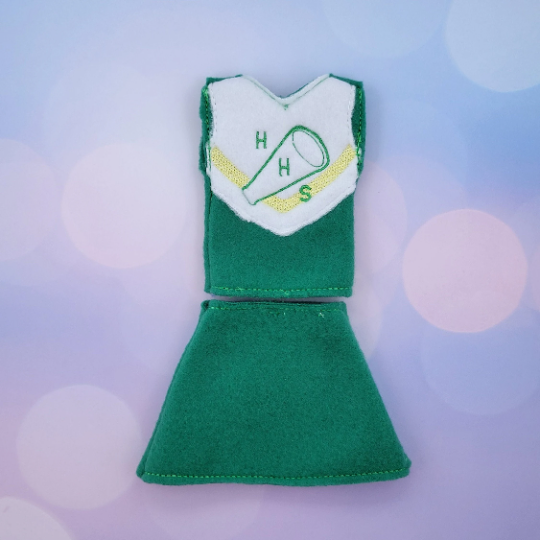 Strange Chrissy HHS Cheerleader Thing Elf Costume – Green & White School Spirit Outfit