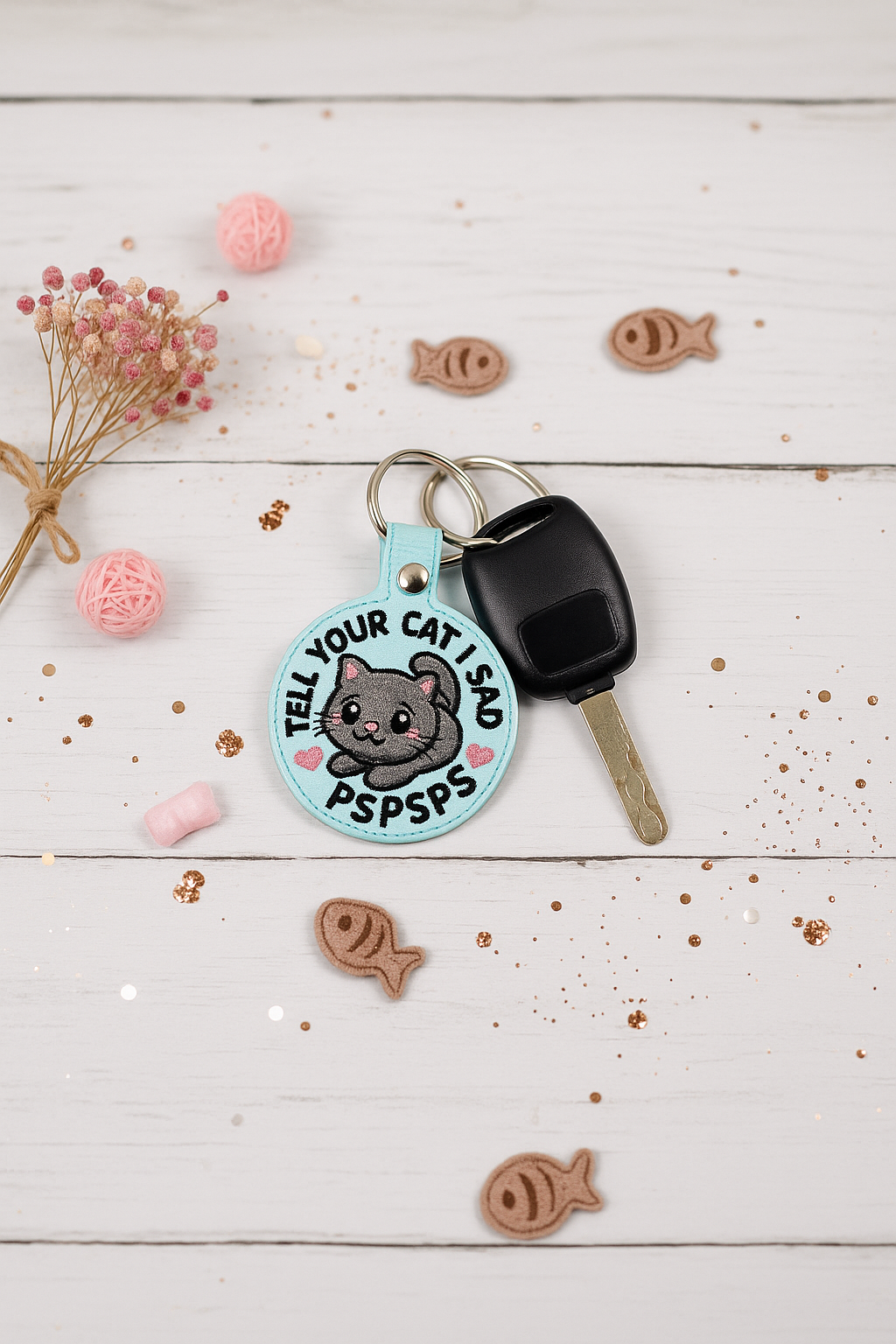 Tell Your Cat I Said Pspsps Keychain | Embroidered Vinyl Keychain