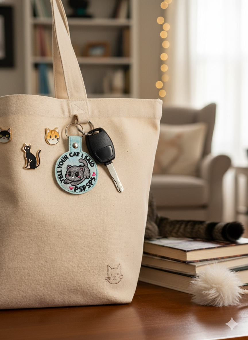 Tell Your Cat I Said Pspsps Keychain | Embroidered Vinyl Keychain