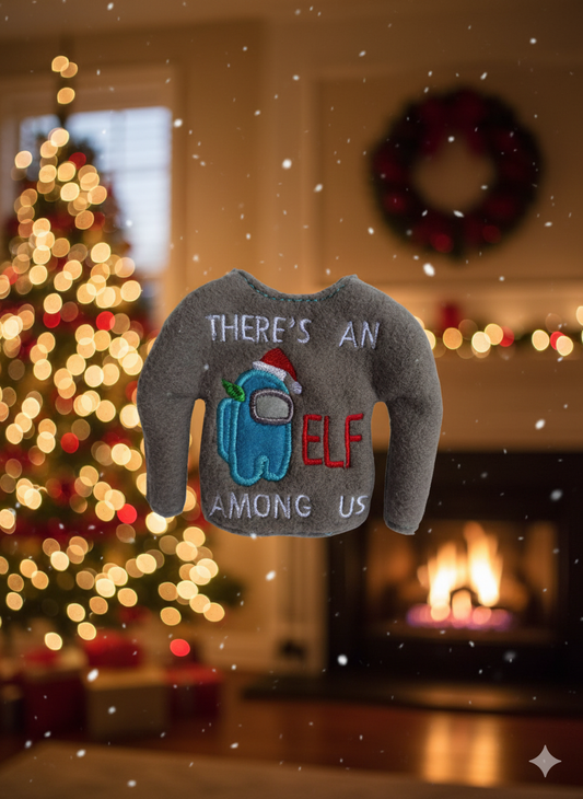 Suspicious Crewmate Astronaut Embroidered Elf Sweater – “There’s an Elf Among Us”