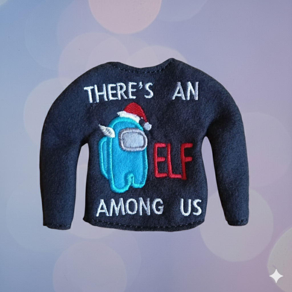 Suspicious Crewmate Astronaut Embroidered Elf Sweater – “There’s an Elf Among Us”