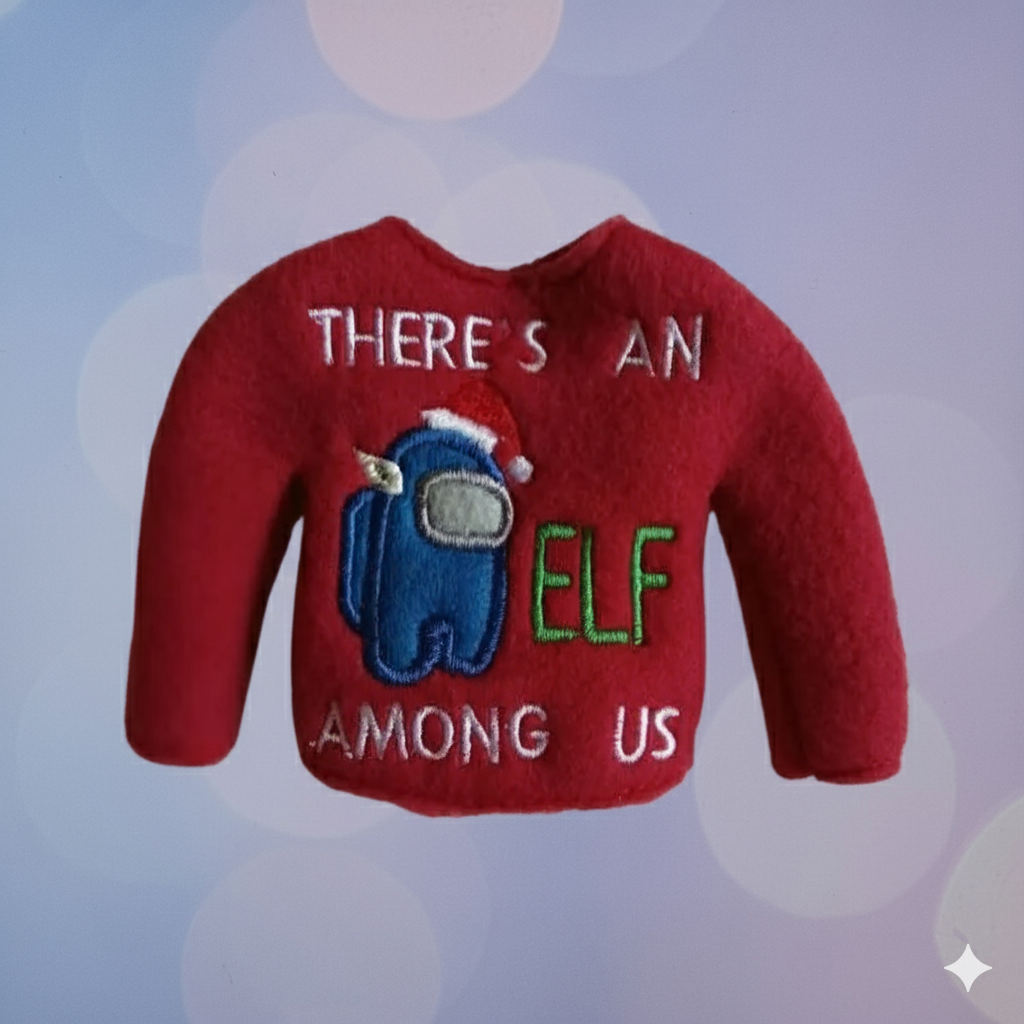 Suspicious Crewmate Astronaut Embroidered Elf Sweater – “There’s an Elf Among Us”