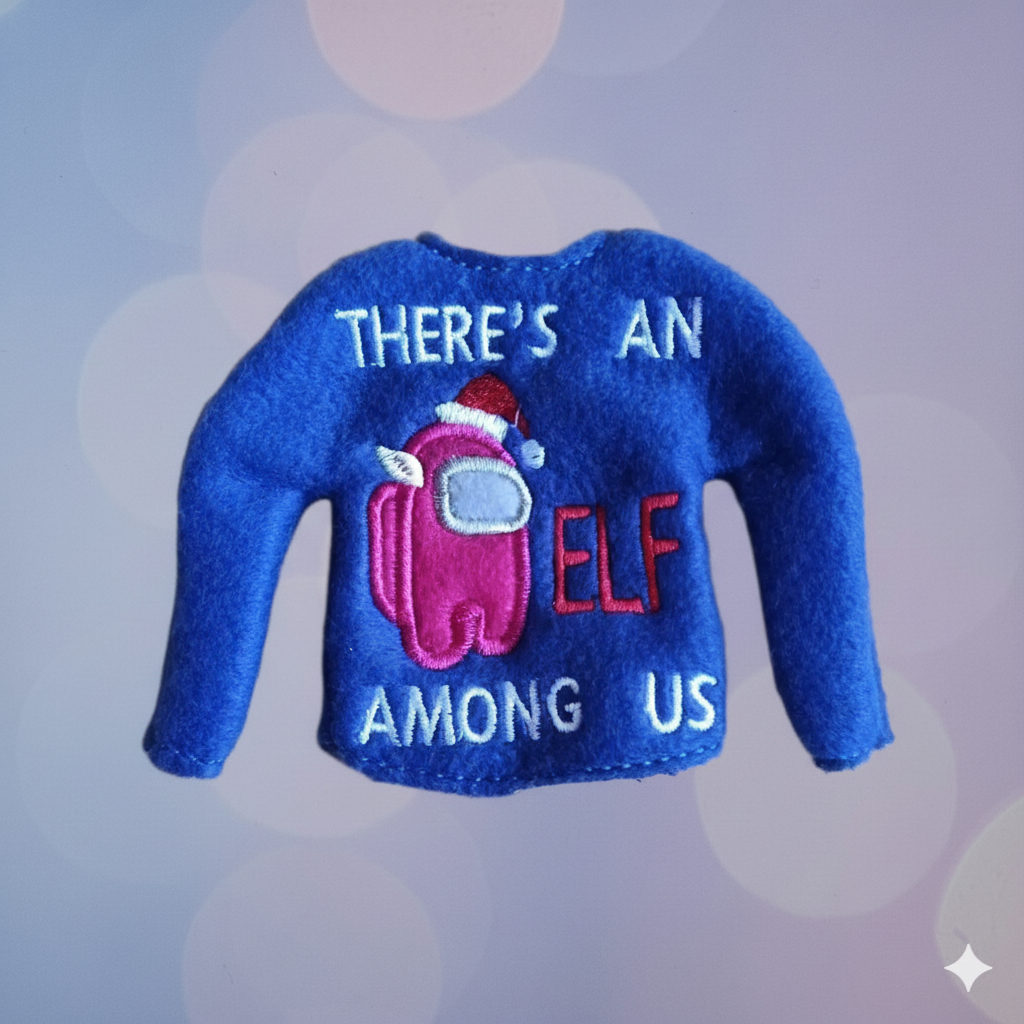 Suspicious Crewmate Astronaut Embroidered Elf Sweater – “There’s an Elf Among Us”