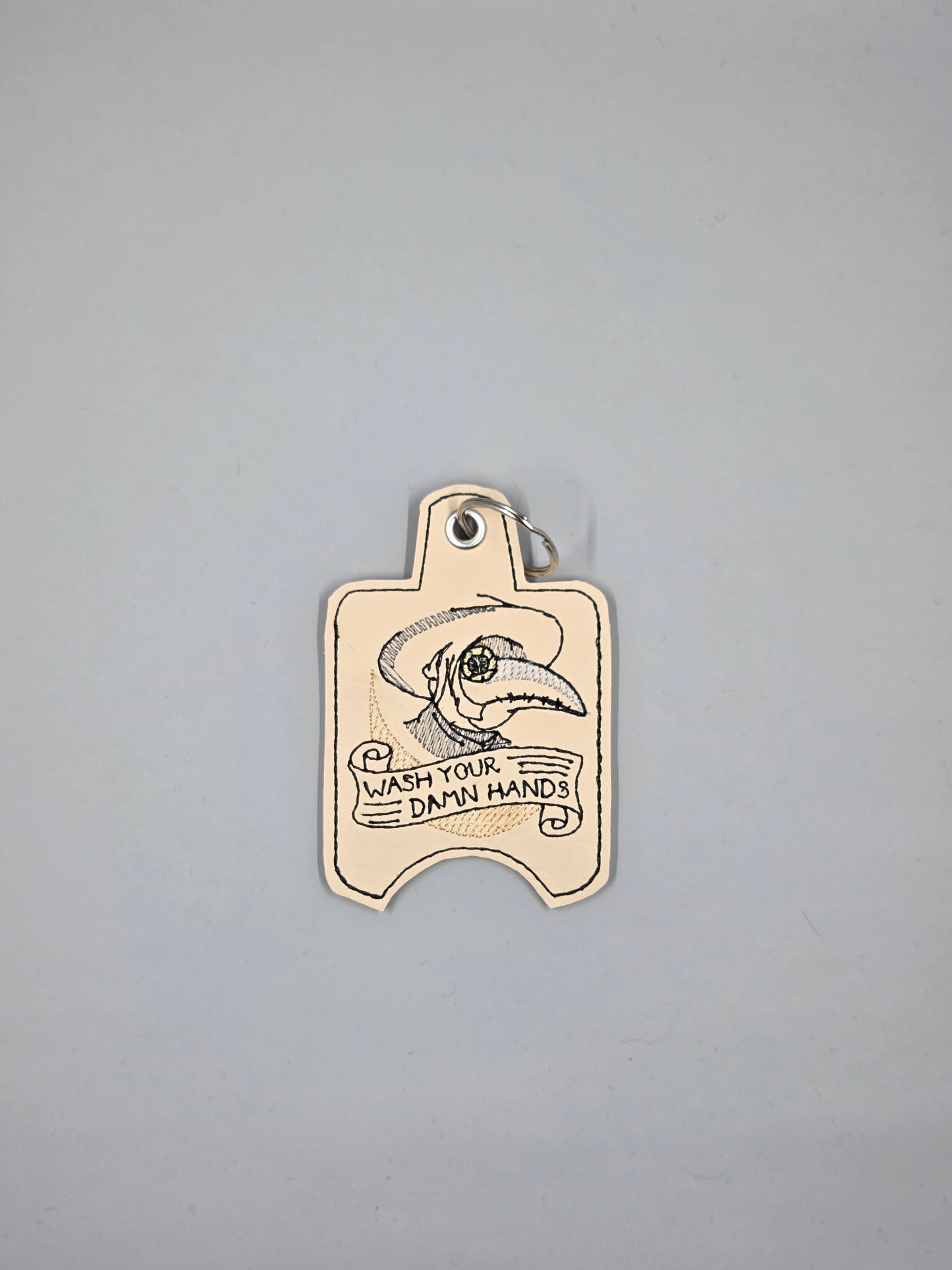 Plague Doctor “Wash Your Damn Hands” Embroidered Hand Sanitizer Holder | Vinyl Keychain
