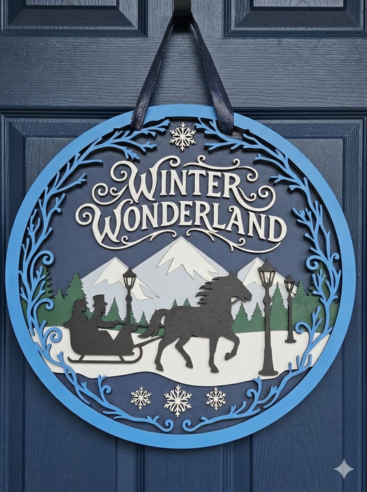 Winter Wonderland Door Hanger – Elegant Winter Scene Front Door Sign