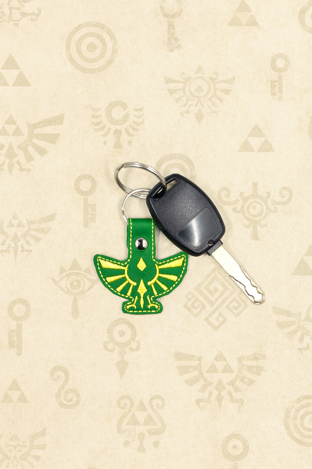Hylian Crest Embroidered Keychain | Green & Gold Vinyl Gamer Keychain