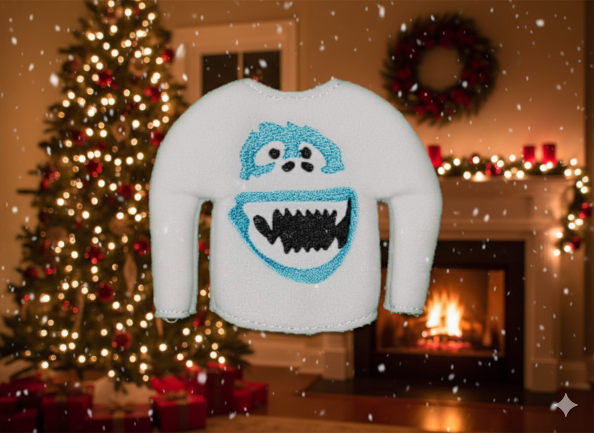 Abominable Snow Monster Elf Sweater – Embroidered Fleece Christmas Outfit for Mini Elves