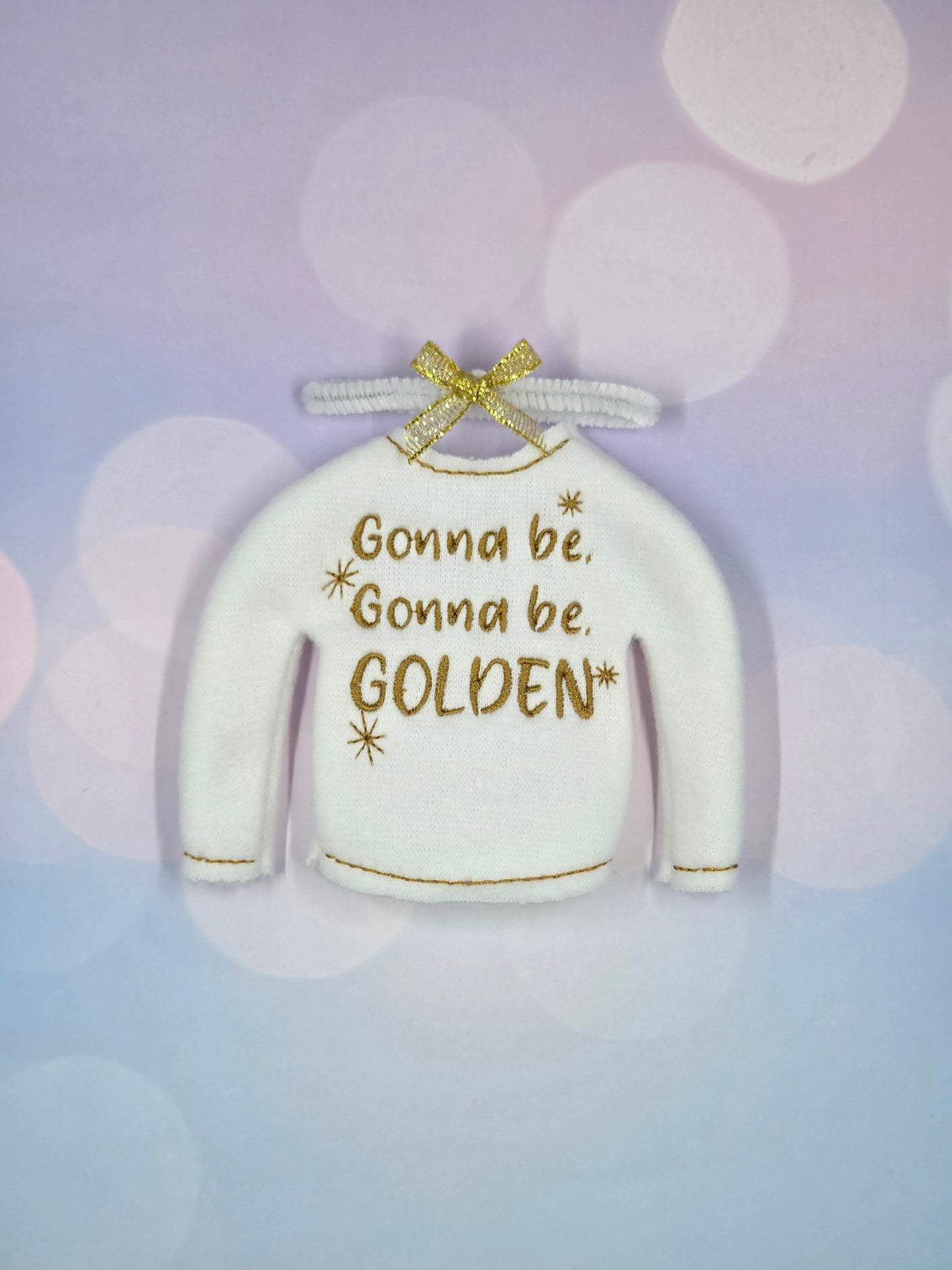 Gonna Be Golden Elf Sweater and Accessorizing Headband – Embroidered Holiday Elf Outfit