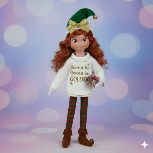 Gonna Be Golden Elf Sweater and Accessorizing Headband – Embroidered Holiday Elf Outfit